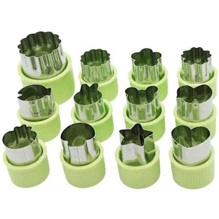 12 kpl Mini Cookie Pie -vihanneksen ja hedelmän leikkurityökaluja tarvikkeineen, karhun, tähden, jäniksen, sienten jne. muodossa