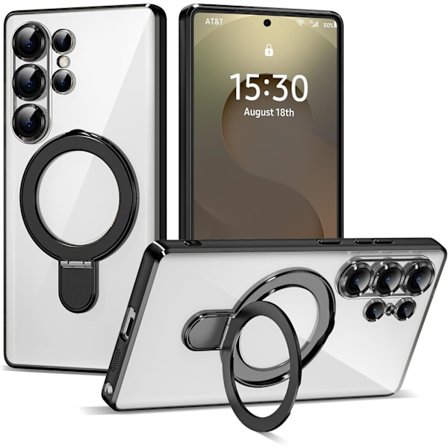 Samsung Galaxy S25 6.9Ultra Cover med Magnetisk Ringstativ [Kompatibel med Mag-Safe] [Fuld Kameralinsebeskyttelse] Belægning Klar Phon