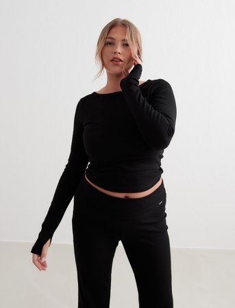 aim ́n Ease Ribbed Long Sleeve Top - Black - S