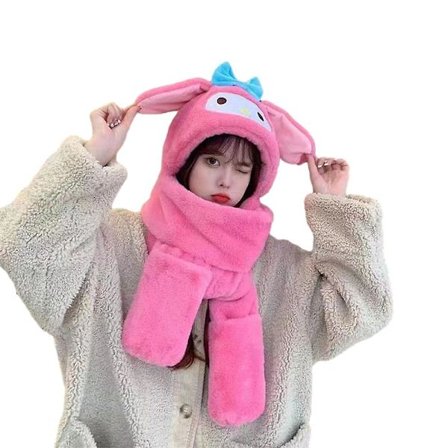 Kvinner Jenter 3 I 1 Kawaii Kuromi Plysj Lue Med Skjerf Hansker Vinter Utendørs Varme Gaver