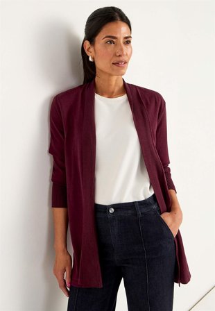 Cellbes of Sweden - Fintstrikket cardigan i vinrød til damer i størrelse 42/44