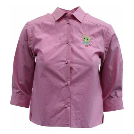 Gucci Vintage Pre-owned Cat Patch Shirt Pink, Dame Vintage Overdele