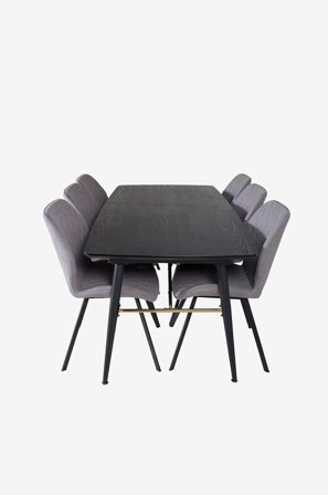 Venture Home - Spisegruppe Gold med 6 stk spisestoler Gemma - Svart - Spisegruppe 6 personer - Fra Homeroom