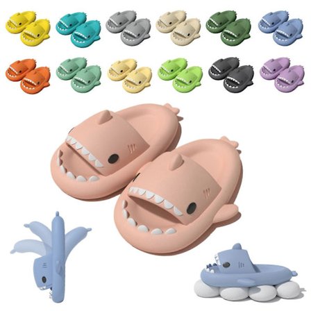 Haj Slides Børn Voksen Kvinder Mænd Hajtøfler - Cloud Shark Slide Strand Sandaler Unisex Pude Hjemme Julemand, 100% Ny rosa 38-39
