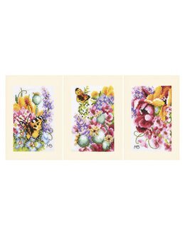 Broderikit Kort Blomster 3-pak - Lanarte