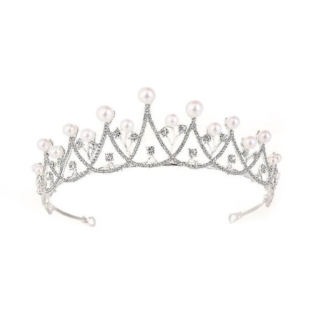 Hmwy-bridal Perle Rhinestone Krone Tiara Bryllup Smykker Hodeplagg Dronning Diadem