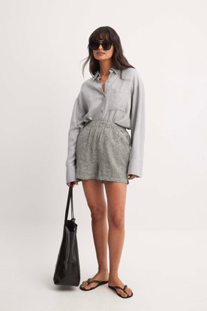 NA-KD Elastic Waist Linen Blend Shorts - Sommertøj - Blå/Stribet - EU 40