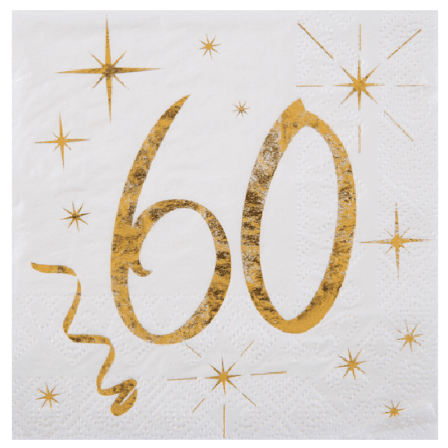 Kaffeservetter Vit & Guld 60 år, 20-pack - Partyninja.se