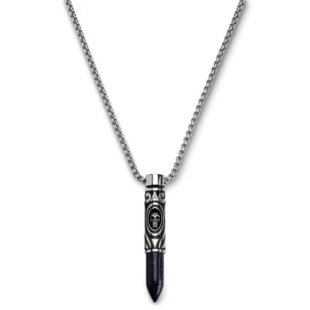 Rico | Silver-tone Stainless Steel & Blue Sand Stone Bullet Necklace for Men - Steel necklaces