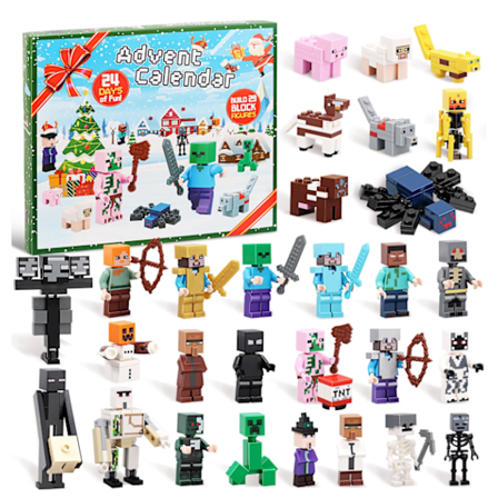 Julekalender 2024 mc, 24 dagers leketøysfigurer byggeklosser nedtellingskalender, gutte julekalender overraskelsesgave