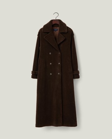 Lexington Pitkä vyöllinen teddytakki villasekoitetta, tummanruskea