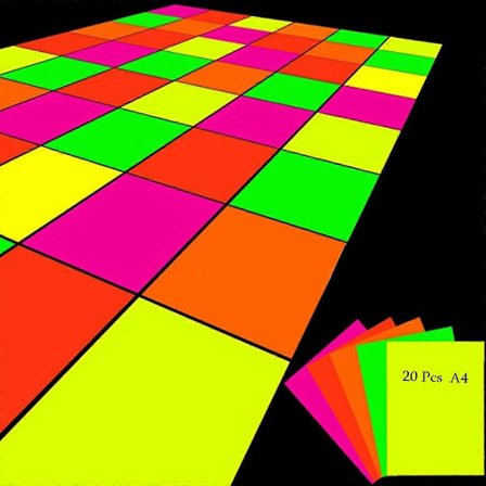 Neon Papir A4 20 Ark 5 Farver UV Papir Lysende Sort Lys Festdekorationer (LGL)