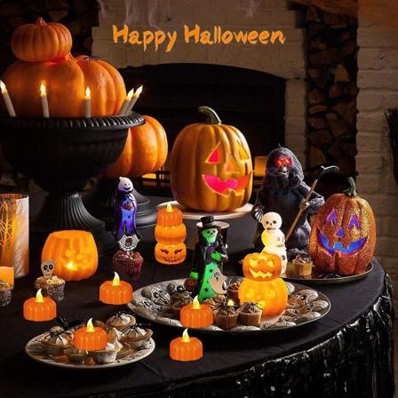 12-pakke oransje gresskar LED-lys Halloween flammefrie lys for hjemmet festgresskar