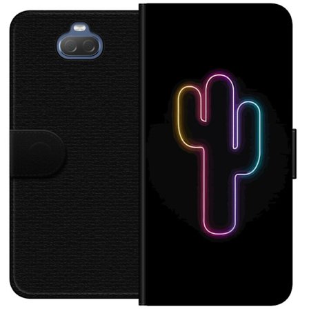 Yhteensopiva Lompakkokotelo Sony Sony Xperia 10 Neonpiirros kaktuksista vaaleanpunaisessa ja sinisessä valossa tummaa taustaa vasten