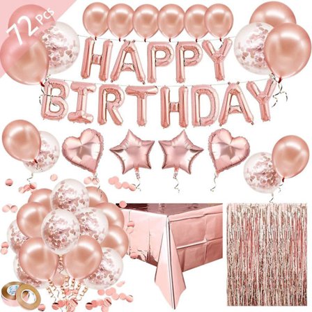 Rose Gold Birthday Decorations Include Happy Birthday Banner Confetti Foil Balloon