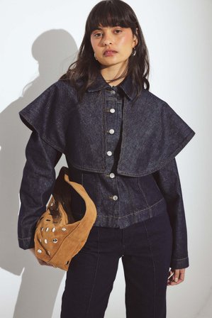Victoria Quitzau x NA-KD Cape Detail Denim Jacket - Jeansjakker - Blå - EU 32