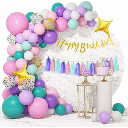 162-dels Unicorn Födelsedag Ballongbåge Garland Kit 12"10"5" Lila Rosa Blå Konfetti Pastellballonger Stjärnor Grattis På Födelsedagen Banderoll Tofsar