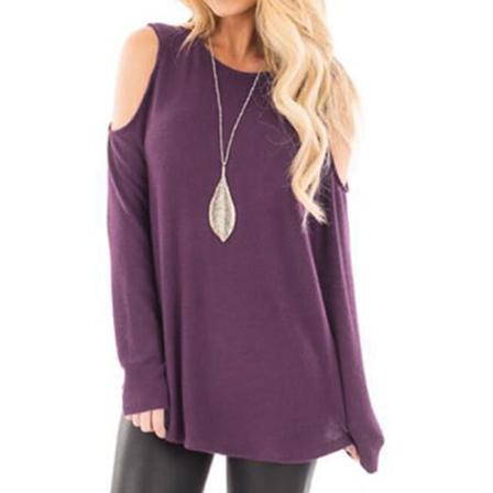 Damer Med Rund Hals, Off Shoulder Pullover Enfärgad Tunikablus