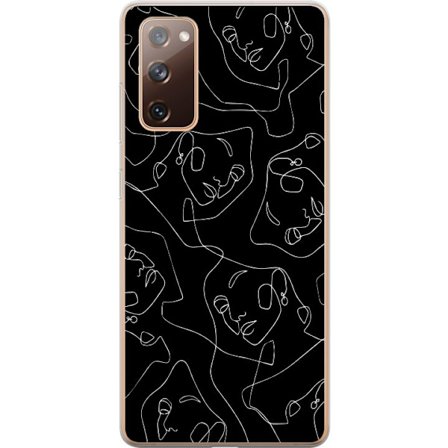 Kompatibelt Mobilskal till Samsung Samsung Galaxy S20 FE abstrakta ansikten linjekonst i vitt på mörk bakgrund modern minimalistisk design med konst