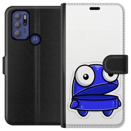 Kompatibel Tegnebogsetui til Motorola Motorola Moto G60S Blå tegneseriefigur med åbent udtryk og store øjne i sjov illustration