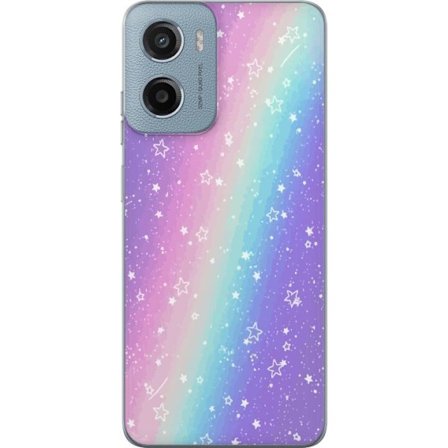 Kompatibelt Mobildeksel til Motorola Moto G05 Rainbow-farget pastellbakgrunn med hvite stjerner og gnistrende prikker i myk overgang
