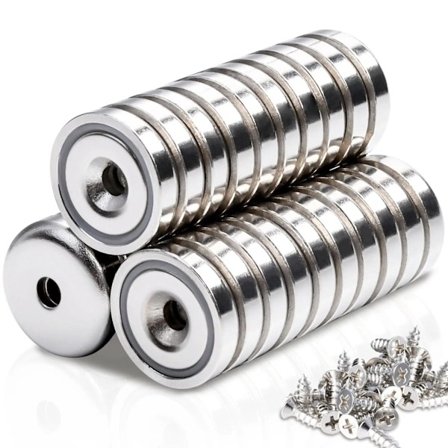 8 bitar 0,79"(20mm)Super stark kopp magneter neodym försänkt hål kruka magnet stark med skruv för väggmontering