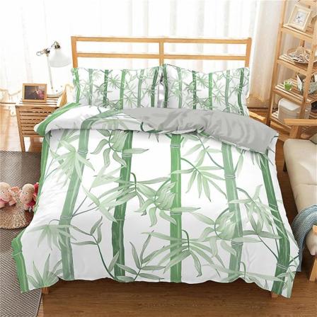 Plant Bamboo Cover King/Queen koko Vihreä Bamboo Leaf Branch Pattern Print vuodevaatteet set Pehmeä 2/3 kpl polyesteri cover