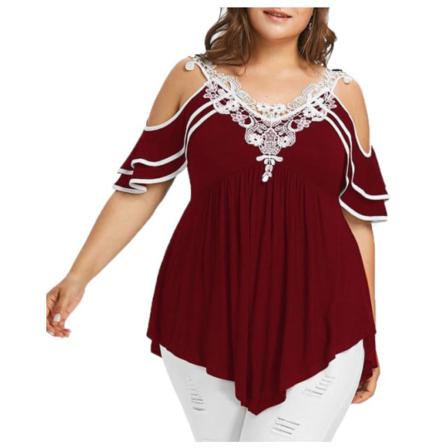 Lösa Blusar Dam Toppar Street Off Shoulder Lace Tee Shirt Tun
