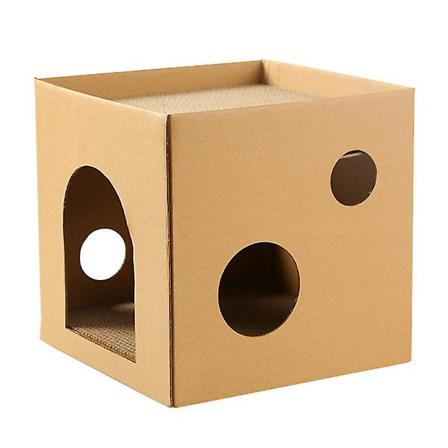 Innendørs kattehus Innendørs oppbevaring Kattehus Interaktivt opptatt boks leketøy Katteskrape Papphus Sisal kattematte Lys brun 30X30X30CM Light 