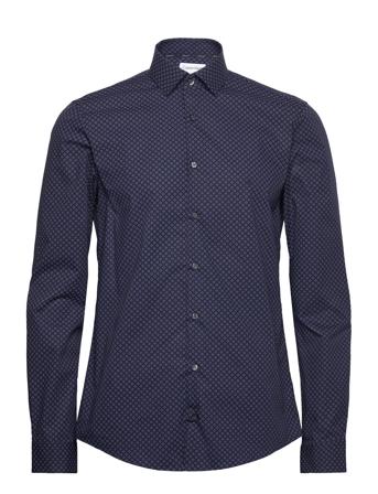 Poplin Square Print Slim Shirt Skjorte Business Marineblå Calvin Klein*Betinget Tilbud