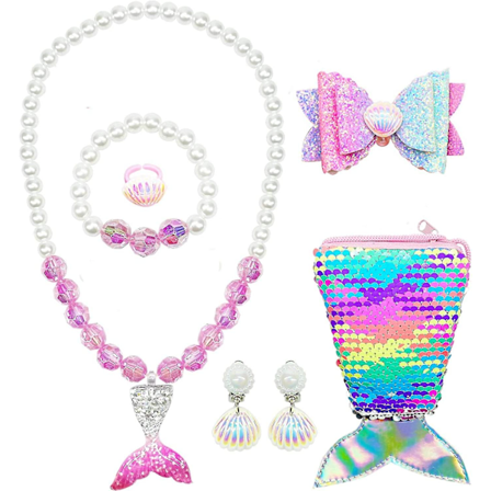 7-delat smyckeset för flickor med halsband, ringar, armband och hårklämma