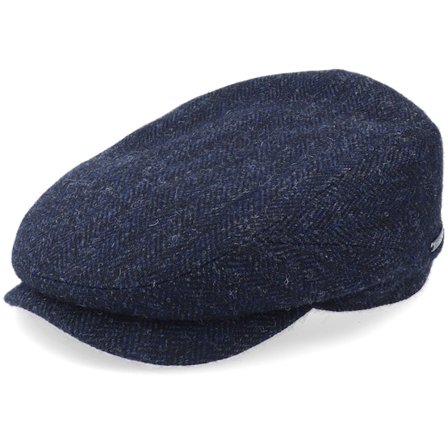 Stetson - Driver Cap Wool Herringbone Navy Flat Cap Flatcap Blue Cap - @ Hatstore
