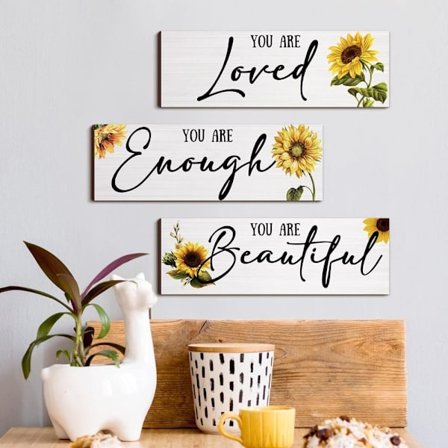 3 stk. Solsikke Veggdekor Veggkunst Skilt Gårdshus Treskilt