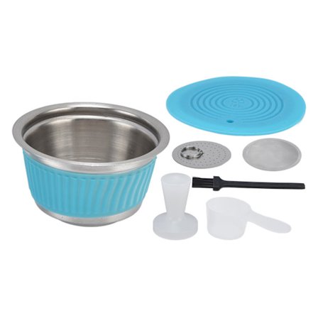 Gjenbrukbart kaffekapsel-filter i rustfritt stål med tamper for Dolce Gusto Blue