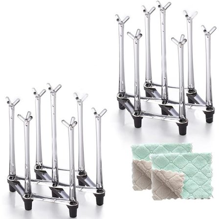 Infällbart torkställ för muggar, avrinningsställ för dricksglas och sportflaskor, torkställ för plastpåsar med halkfri botten för köksbänken, 2 st