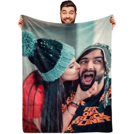 Love You Par Gåvor Anpassad Fotofilt för Flickvän Pojkvän Gåvor, Personliga Bildfiltar för Julklappar till Par