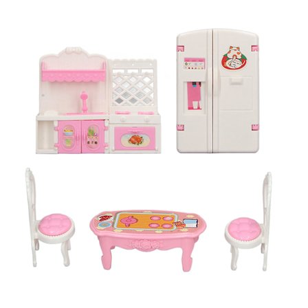 Dukkehus Køkken Møbelsæt Miniature Køleskab Komfur Stole Bord til Dukkehus Køkken Legesæt