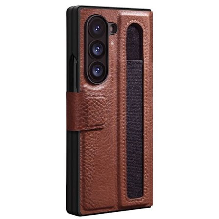 Aoge läderfodral för Galaxy Z Fold 5 med S Pen-stöd, stötsäkert Nillkin, brun