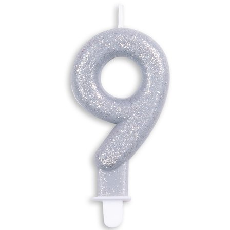 Tårtljus Siffra Silver Glitter Numero 9