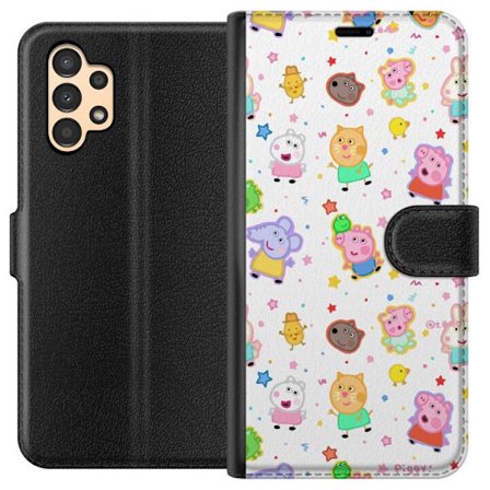 Kompatibel Tegnebogsetui til Samsung Galaxy A13 Farverige tegneserie dyrekarakterer i en legende stil med stjerner og prikker på en lys baggrund