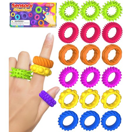 Fidget Legetøj Sensoriske Ringe til Børn: 18 Pak Fidget Ring - Sensorisk Legetøj til Børn med Autisme - Stille Angstlindring Bulk til 