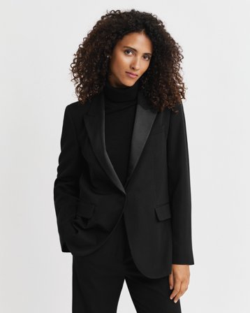 GANT Damen Regular Fit Tuxedo Blazer aus Wollmischung (38) Schwarz