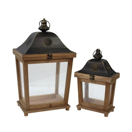 Puinen lyhtysetti, 28x20x49cm, Luonnonlasi