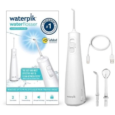 Waterpik WF-20 Pulse, sladdlös vattentråd, UFSBD rekommenderas, laddningsbar vattenstråle, tar bort plack, vit