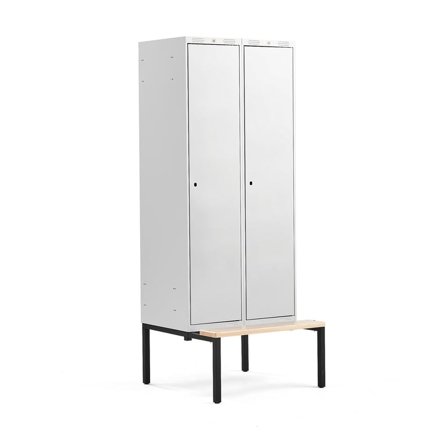 Clothes locker CLASSIC, bench seat, 2 modules, 2120x800x550mm, grey