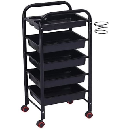 Hotel Food Service 5-lags indkøbsvogn køkkenopbevaring trolley med skuffe metalstativ spa vogn (sort)