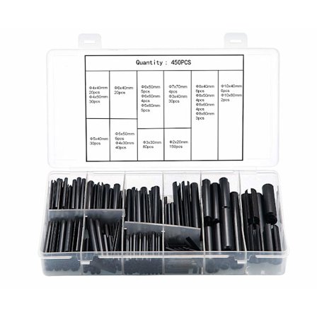 450 stk rustfritt stål spaltede fjærpinner sortimentsett, fjærstift spenningsrulle spaltede pinner