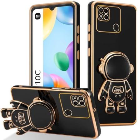 Taske til Xiaomi Redmi 10C, blød TPU Anti-ridsebeskyttelse med justerbart stativ Astronaut - Sort