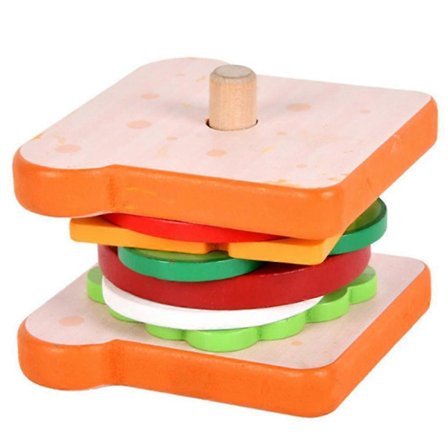 Pædagogiske stabelbare burger-sandwich-klodser i træ til børn - Legetøj til finmotorik Sandwich
