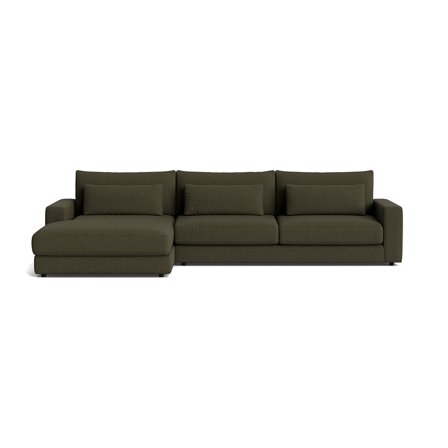 Sevilla Chaiselong Sofa, Venstrevendt - 332x167x85cm - Loop Grøn - Inkl. 3 Ekstra Puder, Pocket Fjedre & Blød/Medium Komfort - Perfekt til Hele 